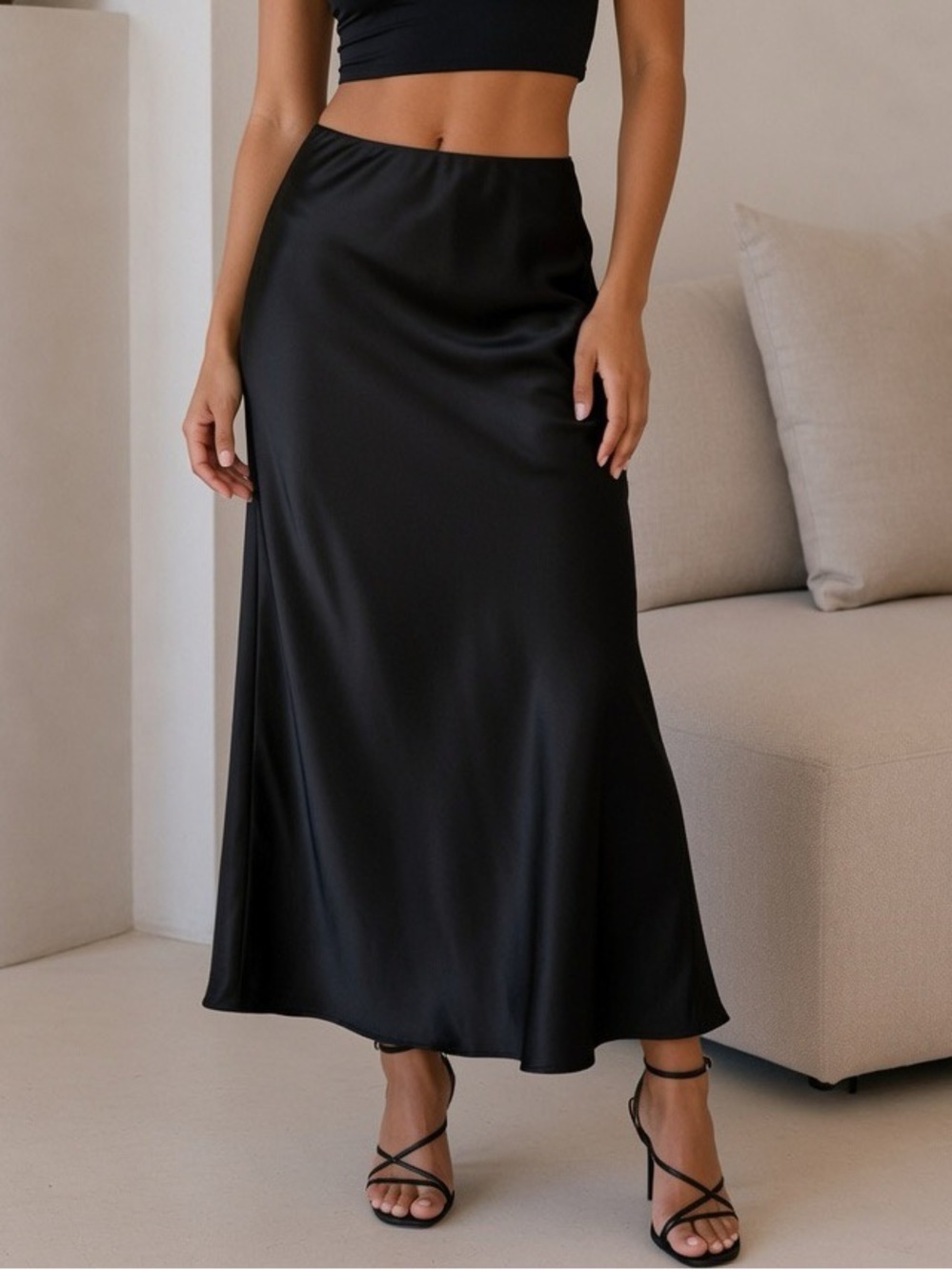 Satin Black Maxi Skirt